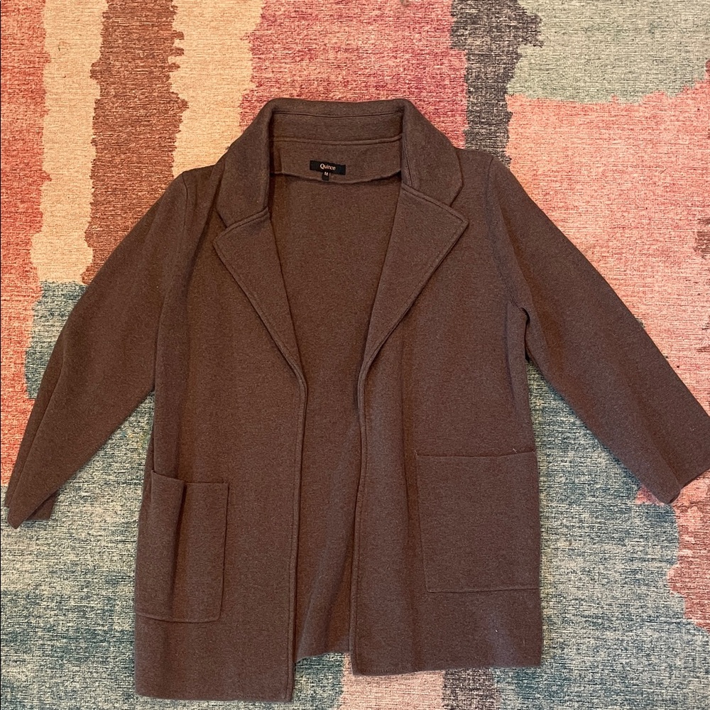Quince 100% Organic Cotton Knit Open Front Sweater Blazer